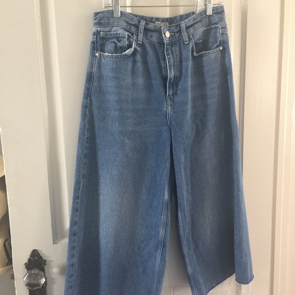 Wide Leg Distressed Hem Jeans